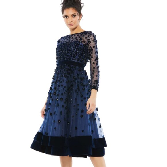 MAC DUGGAL 67007 EMBELLISHED ILLUSIONS HIGH NECK LONG SLEEVE MIDNIGHT DRESS sz 0 - Picture 4 of 4